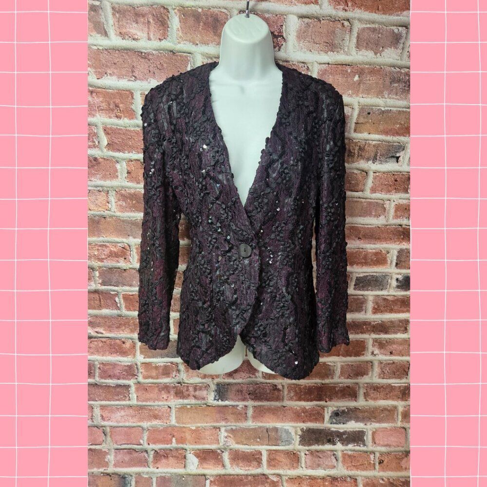Vintage 90s Women's CATHY HARDWICK Sequin Texture Blazer‎ Jacket Medium